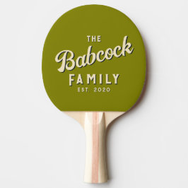 Warm Olijfgroene Retro Familienaam & Jaar Mid-Cent Tafeltennisbatje