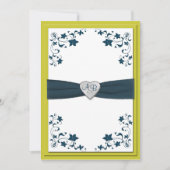 Warm Olive Green and Blue Monogrammed Invitation Kaart (Voorkant)