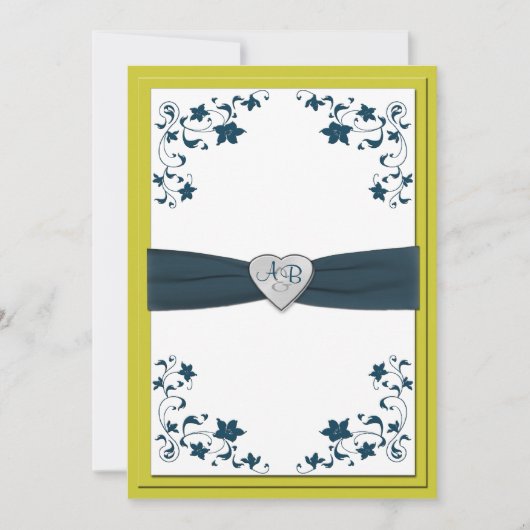 Warm Olive Green and Blue Monogrammed Invitation Kaart (Voorkant)
