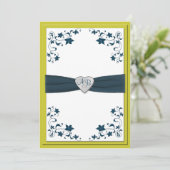 Warm Olive Green and Blue Monogrammed Invitation Kaart (Staand voorkant)