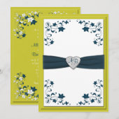 Warm Olive Green and Blue Monogrammed Invitation Kaart (Voorkant / Achterkant)