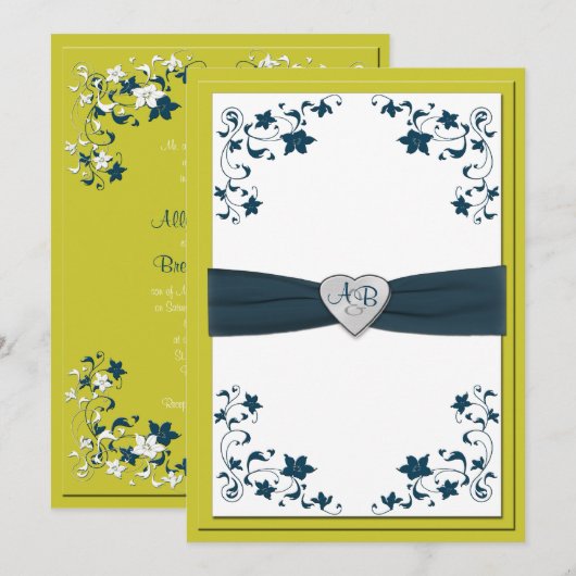 Warm Olive Green and Blue Monogrammed Invitation Kaart (Voorkant / Achterkant)
