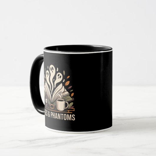 Warm Olive Pages & Phantoms Spooky Reader Book Mok (Voorkant links)