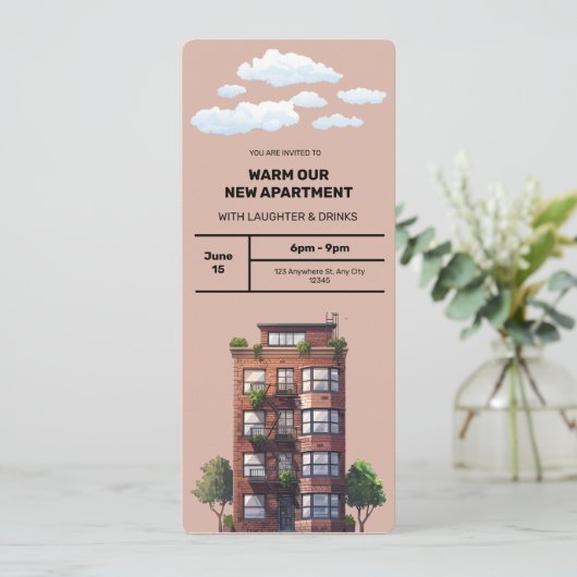 Warm onze nieuwe appartement uitnodiging (Staand voorkant)