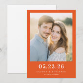 Warm Orange Modern Photo Save The Date (Voorkant / Achterkant)