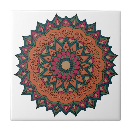 Warm Oranje en Red Mandala Tegeltje (Voorkant)