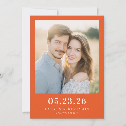 Warm Oranje Modern Foto Save The Date (Voorkant)