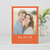 Warm Oranje Modern Foto Save The Date (Staand voorkant)