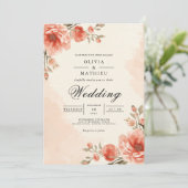 Warm Peach Blossom Frame Wedding Kaart (Staand voorkant)