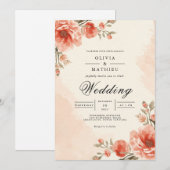 Warm Peach Blossom Frame Wedding Kaart (Voorkant / Achterkant)
