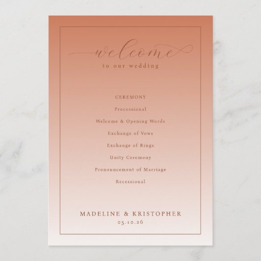 Warm Peach Wedding Ceremony Program Programmakaart (Voorkant)