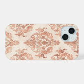 Warm Perzik Damast Aquarel Sierpatroon iPhone 15 Case (Achterkant horizontaal)