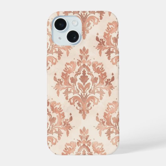 Warm Perzik Damast Aquarel Sierpatroon iPhone 15 Case (Achterkant)