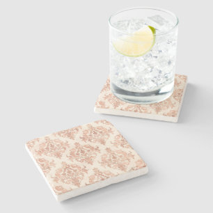 Warm Perzik Damast Aquarel Sierpatroon Stenen Onderzetter