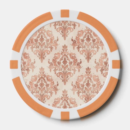 Warm Perzik Damast Waterverf Sierpatroon Poker Chips (Voorkant)
