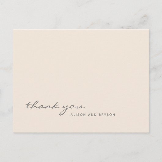 Warm perzik effen kleurenscript dank u Briefkaart (Voorkant)