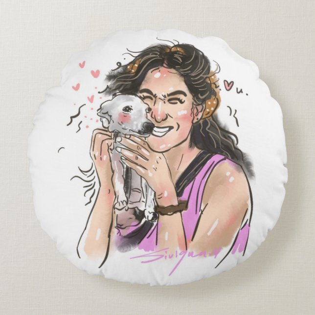 Warm Pet Love Ronde Sierkussen - Custom Pet & Ow Rond Kussen (Voorkant)