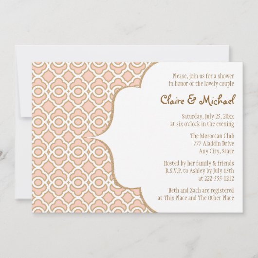 Warm PInk Gold Moroccan Couples Wedding Shower Kaart (Voorkant)