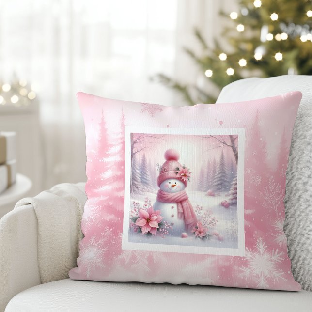 Warm Pinkmas Forest Snowman Christmas Pillow Gift Kussen (Warm Pinkmas Forest Snowman Christmas Pillow Gift)