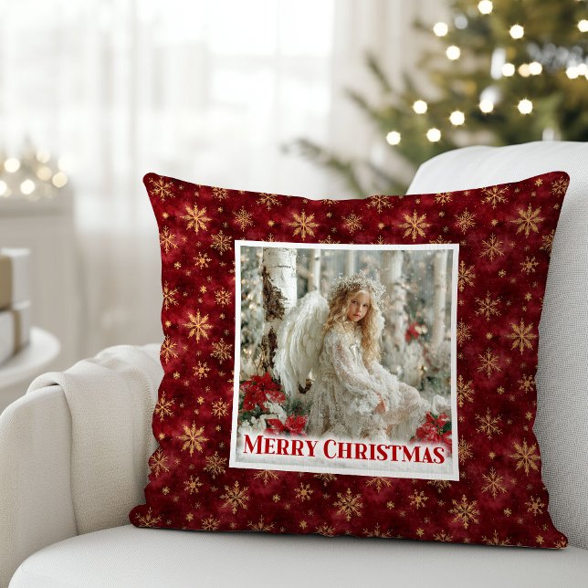 Warm Red and Gold Angel Victorian Christmas Pillow Kussen (Warm Red and Gold Angel Victorian Christmas Pillow)