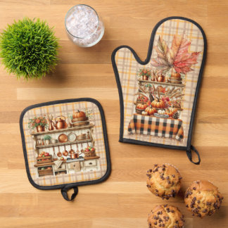 Warm Red and Orange Farmhouse Thanksgiving Ovenwant & Pannenlap Set