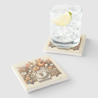 Warm Red and Orange Farmhouse Thanksgiving Stenen Onderzetter