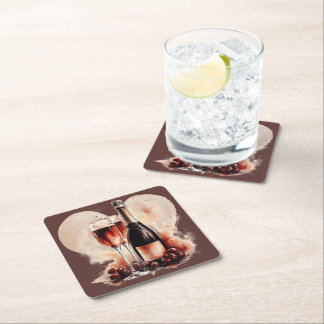 Warm Red and Tan Watercolor Champagne Bottle Kartonnen Onderzetters