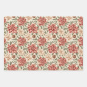 Warm Red Green Christmas Floral Stripes Inpakpapier Vel (Voorkant)