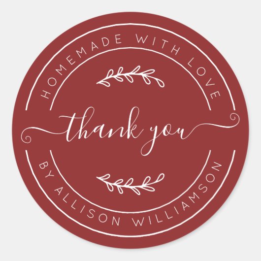 Warm Red Homemade Thank You Label (Voorkant)