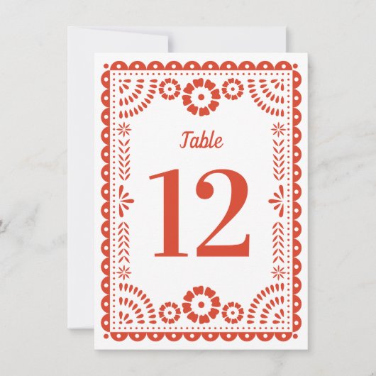 Warm Red Papel Picado Bruiloft Tafelnummer (Voorkant)