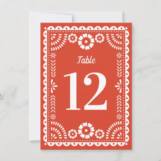 Warm Red Papel Picado Bruiloft Tafelnummer (Voorkant)