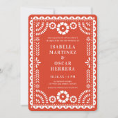 Warm Red Papel Picado Geïnspireerde huwelijksuitno Kaart (Voorkant)