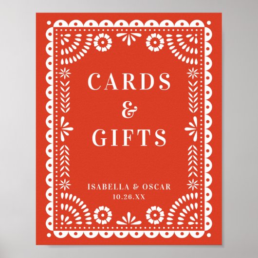 Warm Red Papel Picado Weddenschap Poster (Voorkant)