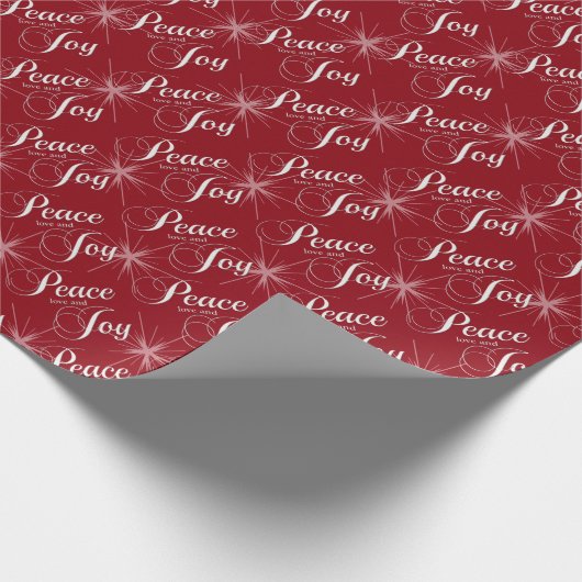 Warm Red Peace, Love and Joy Cadeaupapier (Hoek)