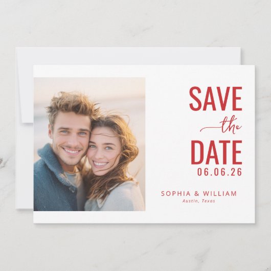 Warm Red Romantic Photo Save The Date (Voorkant)
