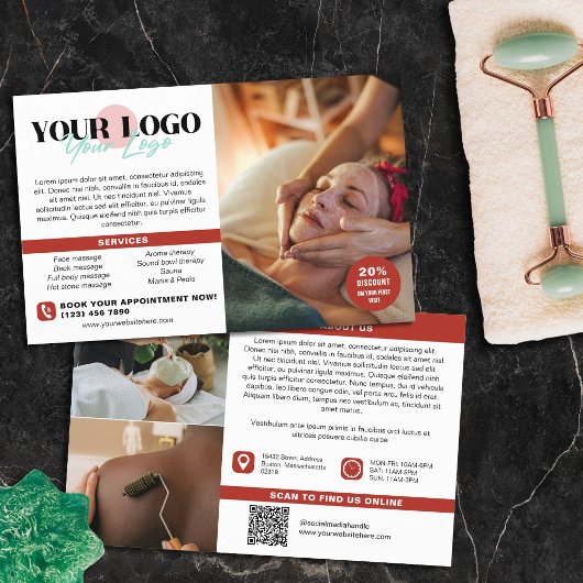 Warm Red Your Logo Photos QR Spa Salon Flyer