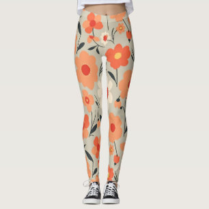 Warm Retro Bloemenpatroon Leggings