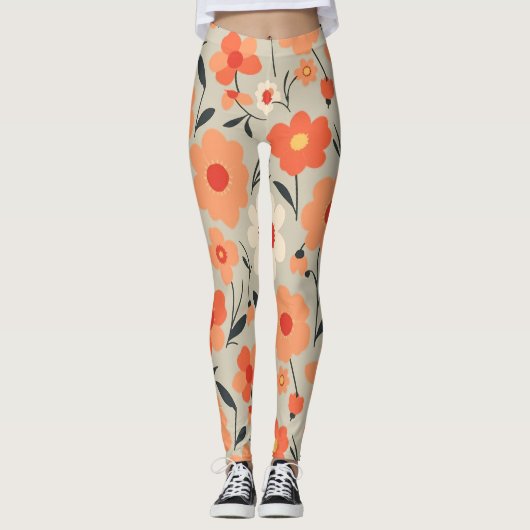 Warm Retro Bloemenpatroon Leggings (Voorkant)