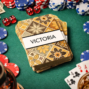 Warm Retro Bloemmotief Mozaïek Gepersonaliseerd Pokerkaarten