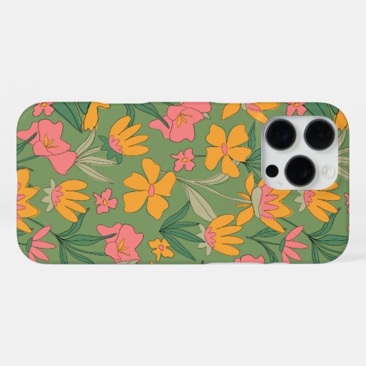 Warm Retro Floral Seamless Pattern iPhone Hoesje (Achterkant horizontaal)