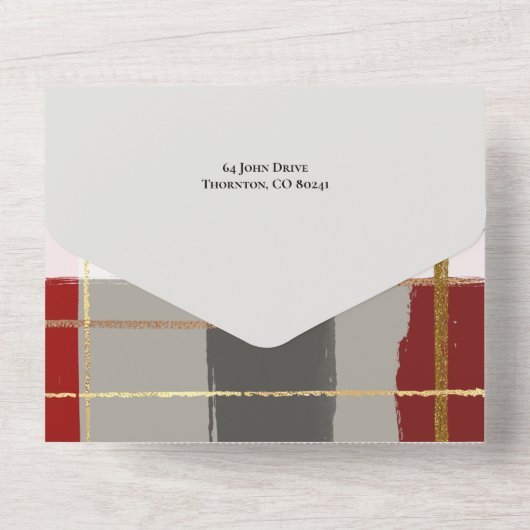 Warm Robuuste penseelstreken met gouden hooglichte All In One Uitnodiging (Achterkant)