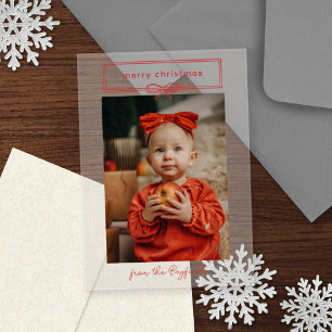 Warm Rode Mooie Strik Foto Prettig Kerstfeest Acryl Uitnodigingen