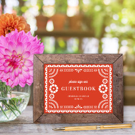 Warm Rode Papel Picado Trouwgastenboek Bord Poster