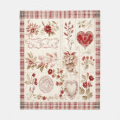 Warm Rode Vintage Bloemhart Patchwork Fleece Deken (Voorkant)