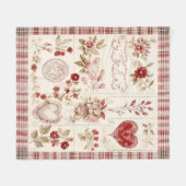 Warm Rode Vintage Bloemhart Patchwork Fleece Deken (Voorkant (Horizontaal))