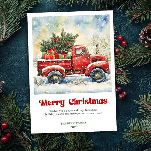 Warm roestig rode vrachtwagen kerstscene feestelij feestdagenkaart