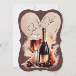 Warm rood en bruine aquarel champagnefles save the date