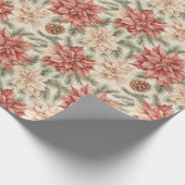 Warm Rood Groen Kerst Bloemmotief Cadeaupapier (Hoek)