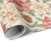 Warm Rood Groen Kerst Bloemmotief Cadeaupapier (Rol Hoek)