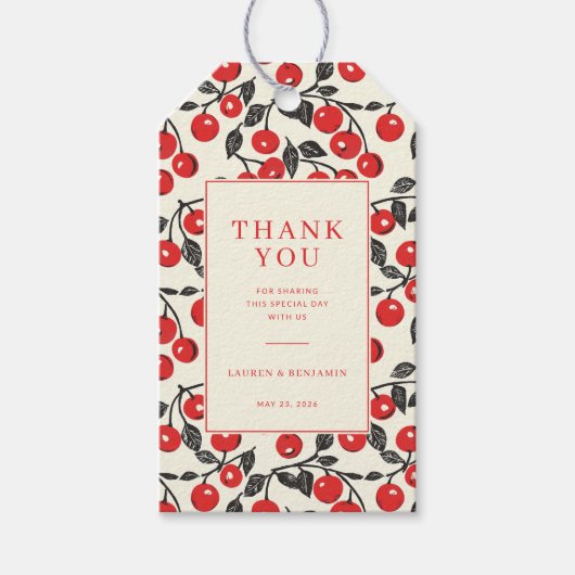 Warm rood kersenmotief cadeaulabel (Voorkant)